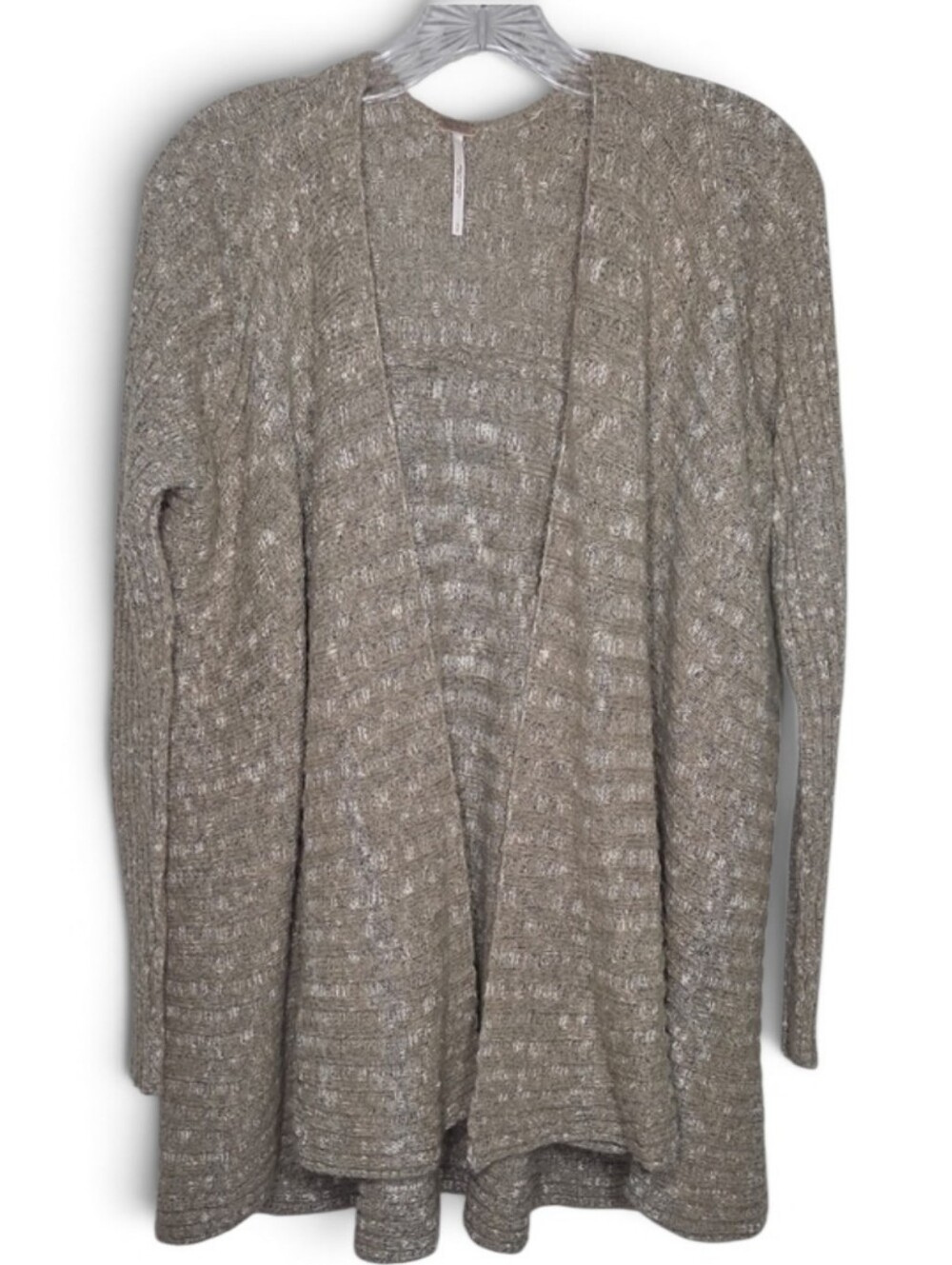 Free People Beached Shell Open-Front Knit Cardigan in Taupe Mix
